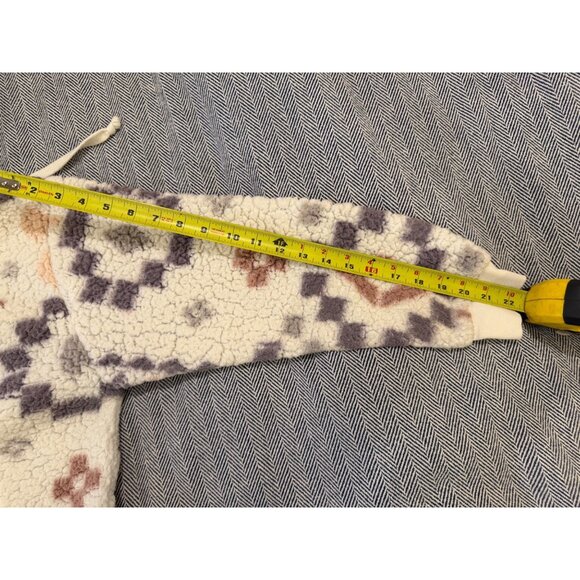 Cozy Aztec-Print Sherpa Zip Hoodie W/Drawstrings By Stitch & Pine M/L Cream & La - Picture 6 of 6